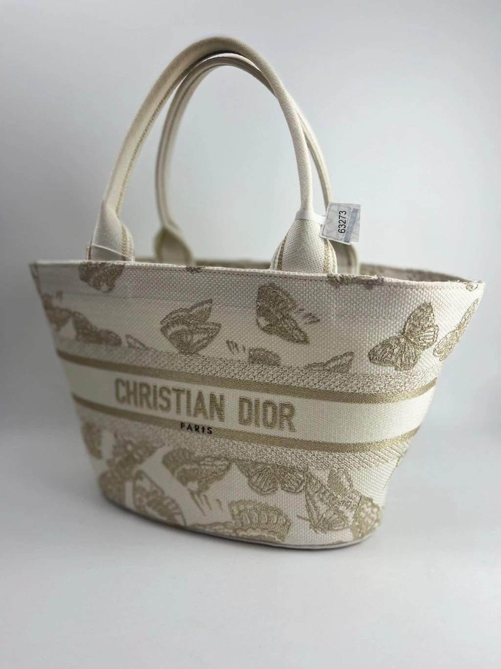Dior Butterfly Embroidered White Gold Bucket Bag For Women