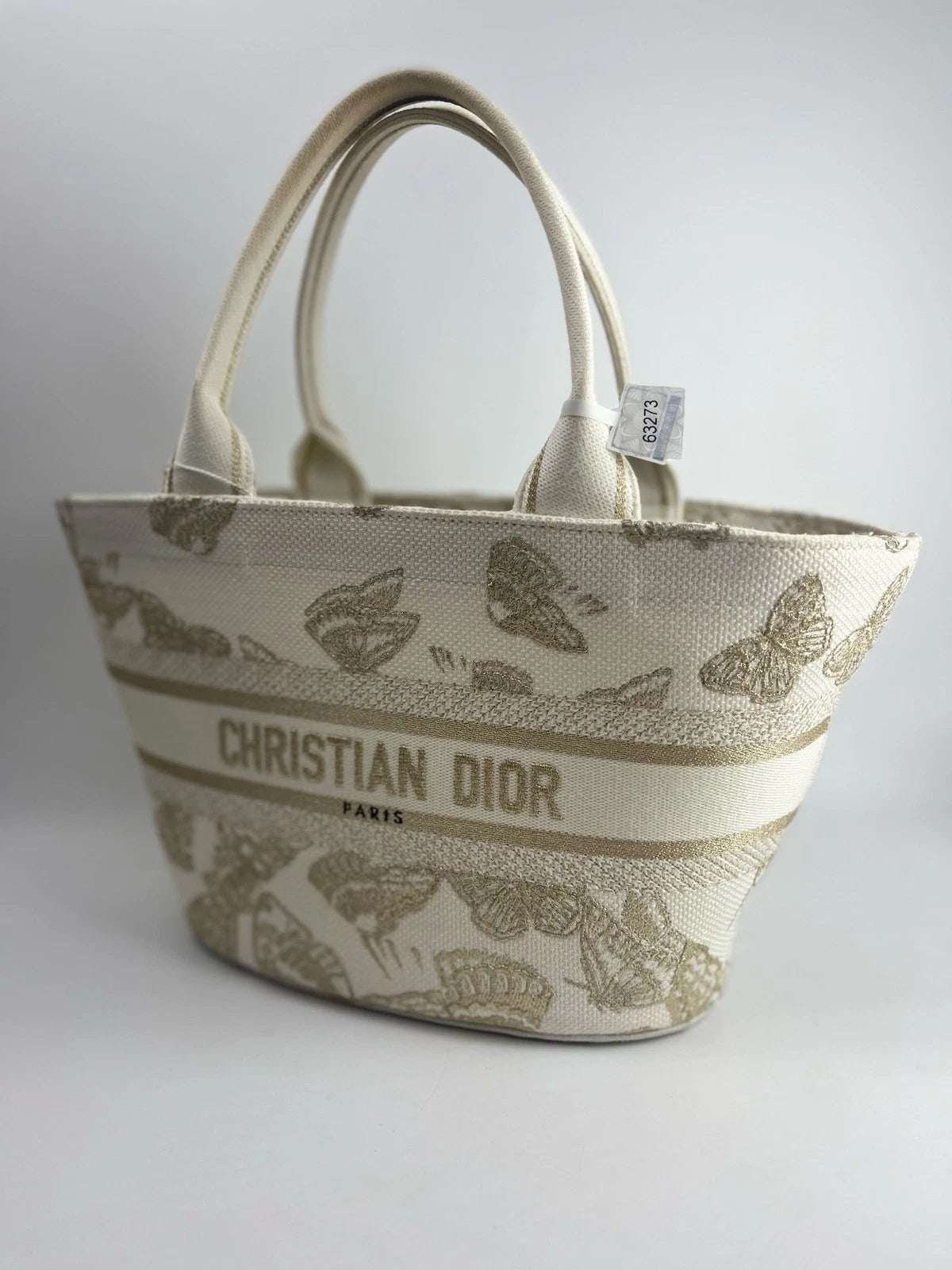 Dior Butterfly Embroidered White Gold Bucket Bag For Women
