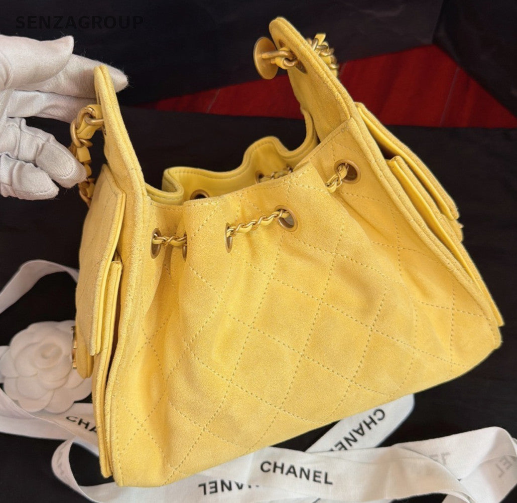 Chanel 25Bag Suede Mini Chain Shoulder Bag Yellow Gold Used Women Classic
