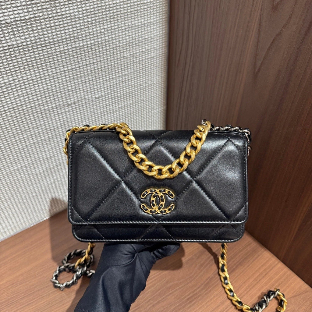 Chanel 19Bag WOC Chain 2Way Handbag Crossbody Black Gold Hardware