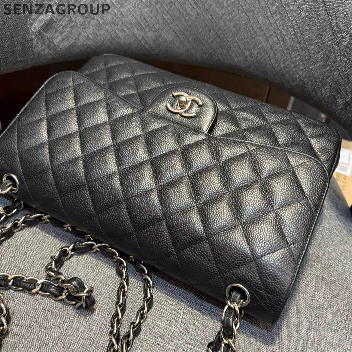 Chanel Black Silver Calfskin Jumbo Classic Flap Bag Chain Shoulder Bag