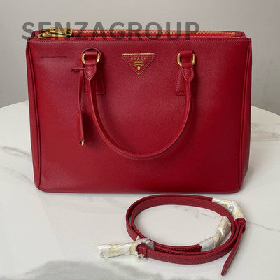 PRADA Saffiano Lux Tote Bag Red Gold Hardware Women's Handbag Shoulder Bag