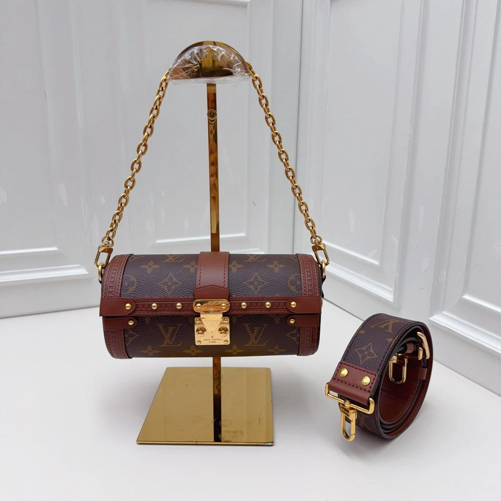 Louis Vuitton Papillon Trunk Chain Shoulder Crossbody Bag Brown Women