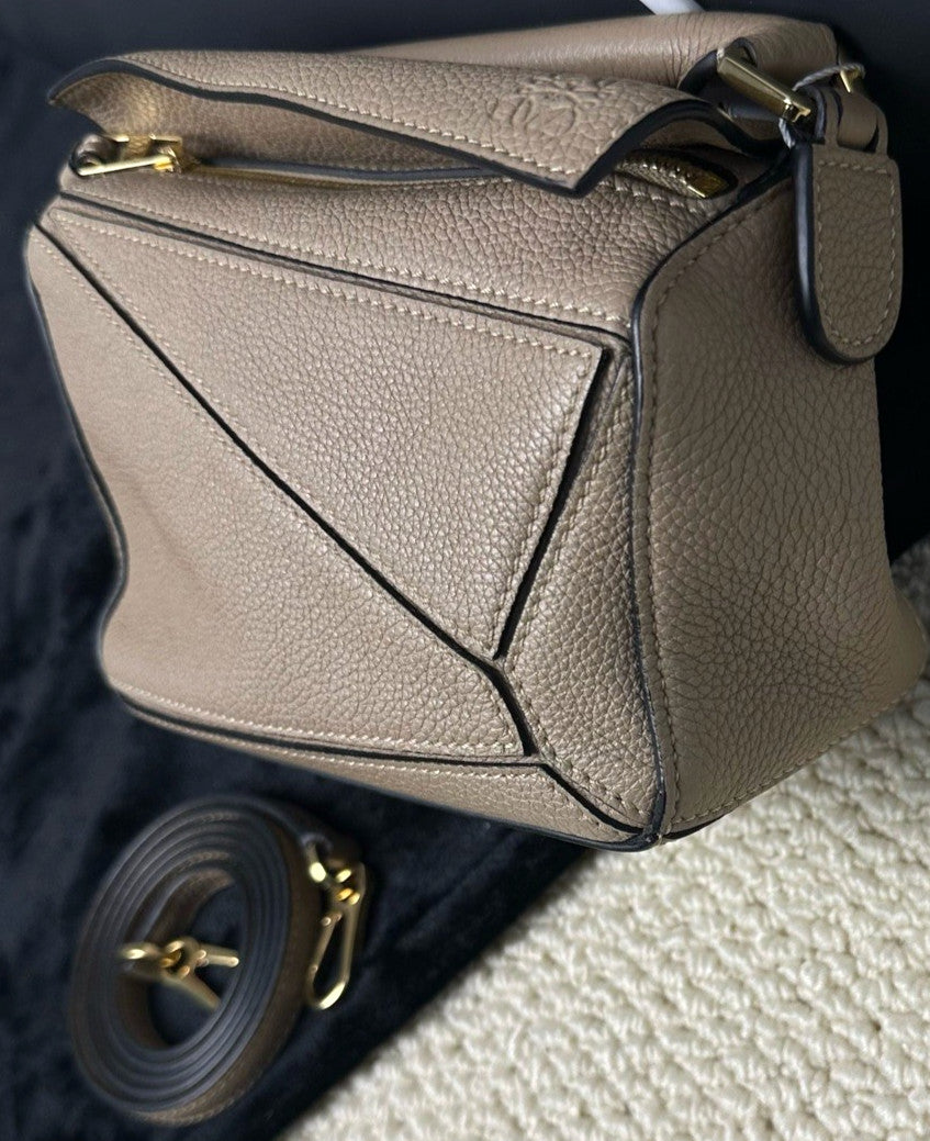 Loewe Mini Puzzle Calfskin Top Handle Shoulder Crossbody Bag Gray Women