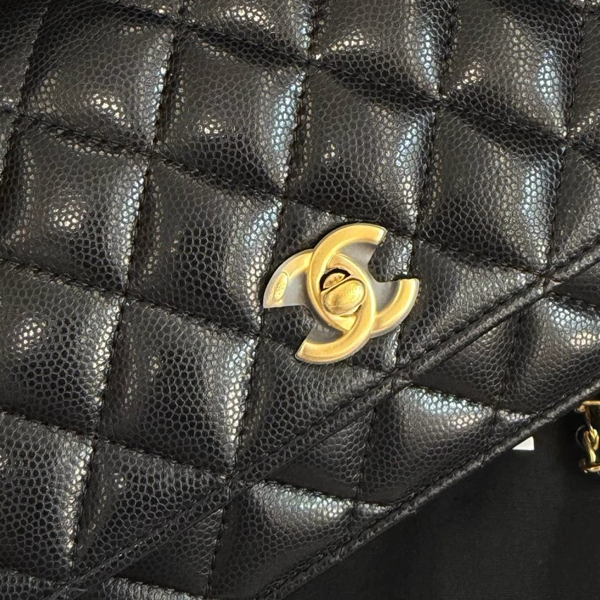 Chanel Classic Flap WOC Calfskin Chain Shoulder Crossbody Black Gold Women