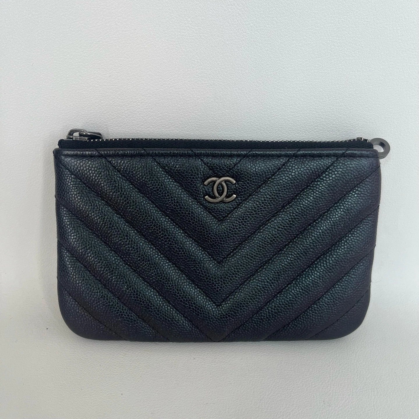 CHANEL Caviar Leather Zipper Card Holder Coin Wallet For Women