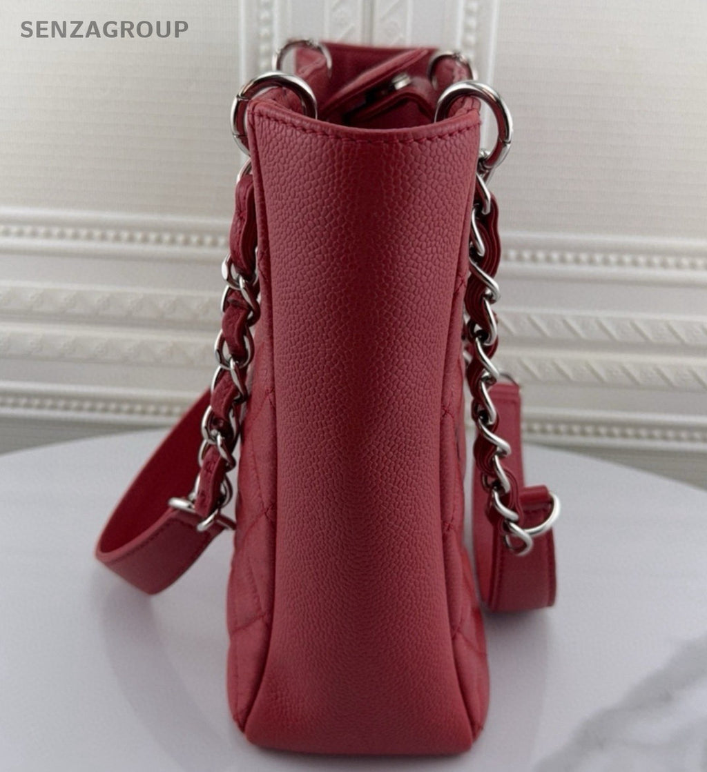 Chanel PST 12A Chain Calfskin Shoulder Bag Red Silver Diamond Women Classic