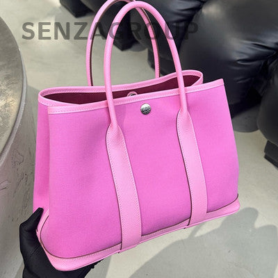 Hermès Garden Party 30 Tote Bag Canvas Leather Pink Silver Hardware
