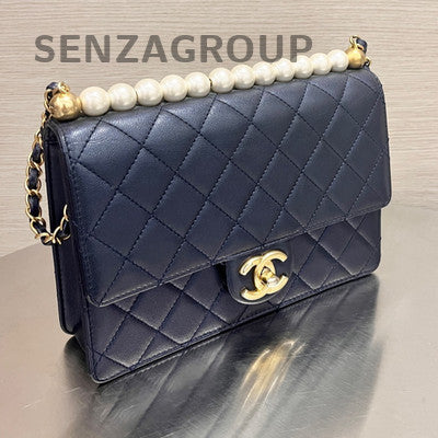 Chanel Classic Flap Blue Gold Pearl Chain Crossbody Bag - Women's Fashion