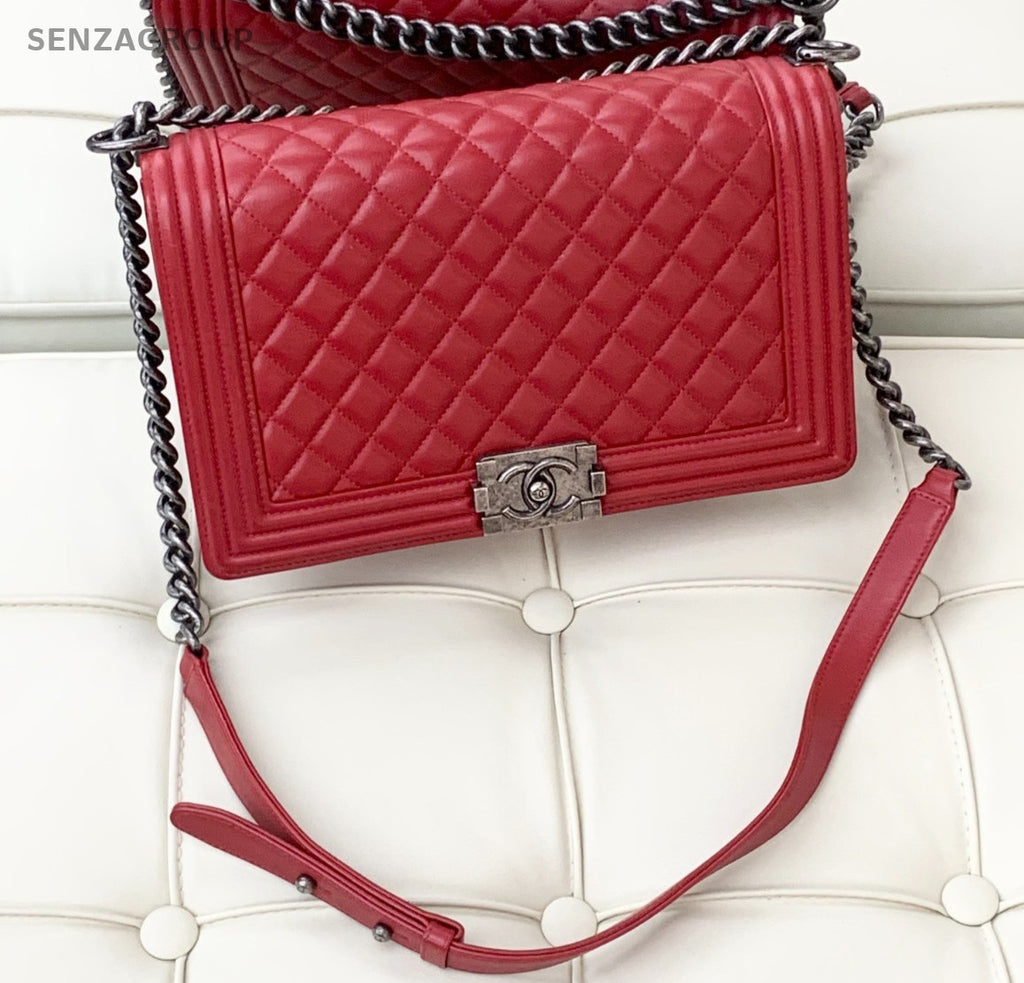 CHANEL Leboy GM Calfskin Chain Shoulder bag Red Silver Women Classic