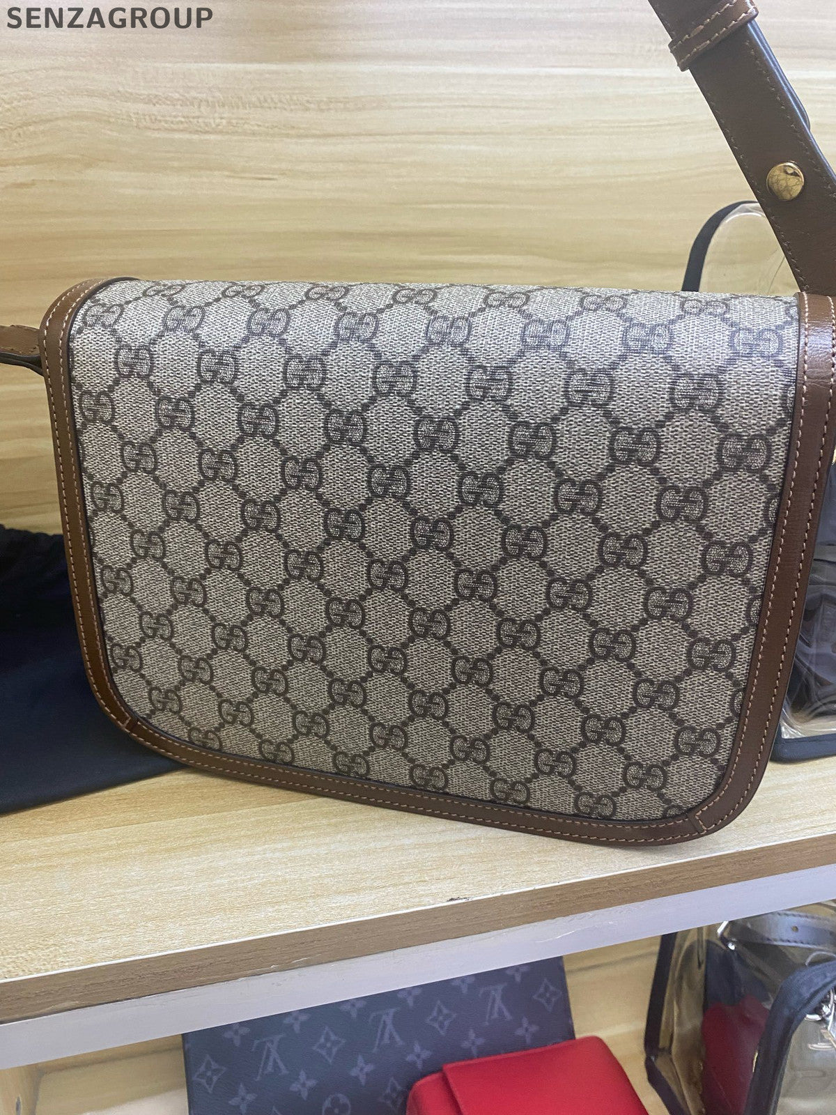 Gucci 1955 Medium GG Supreme Shoulder Bag Brown Gold Hardware Classic Women