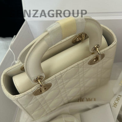 Dior Lady Dior Handbag White Gold Hardware Classic Women's Bag