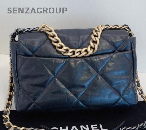 Chanel 19Bag MM Chain Top Handle Shoulder Crossbody Black Gold Women Classic