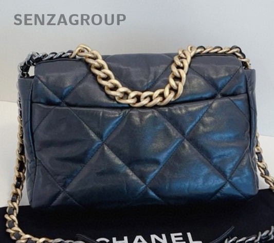 Chanel 19Bag MM Chain Top Handle Shoulder Crossbody Black Gold Women Classic