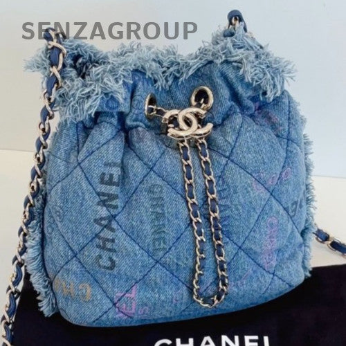Chanel 22Bag Bucket Chain Shoulder Bag Crossbody Blue Silver Women Classic