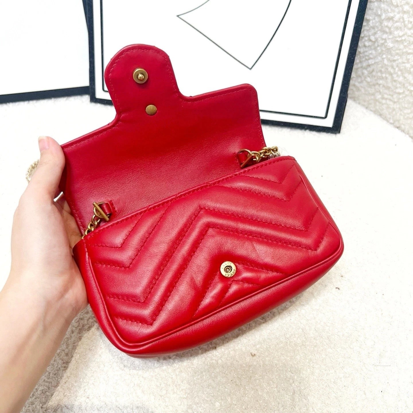 GUCCI Chain Shoulder Bag Red For Women