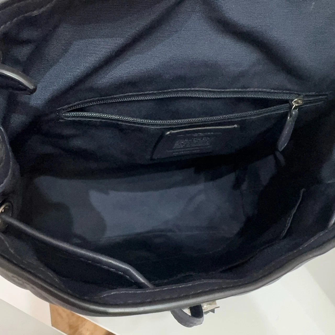 COACH Elle 25 Diamond Quilted Fabric Leather Flap Backpack Women Navy