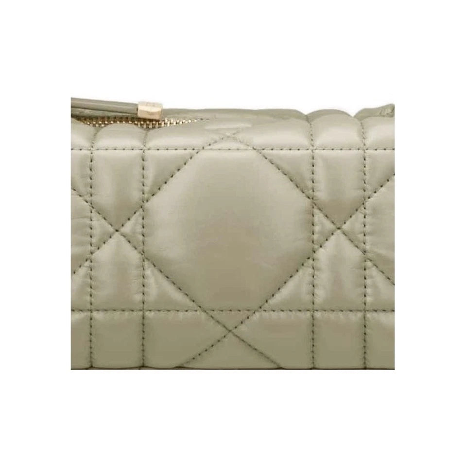 Dior Women Solid Large Checkered Leather Zipper Lunch Box Shoulder Bag