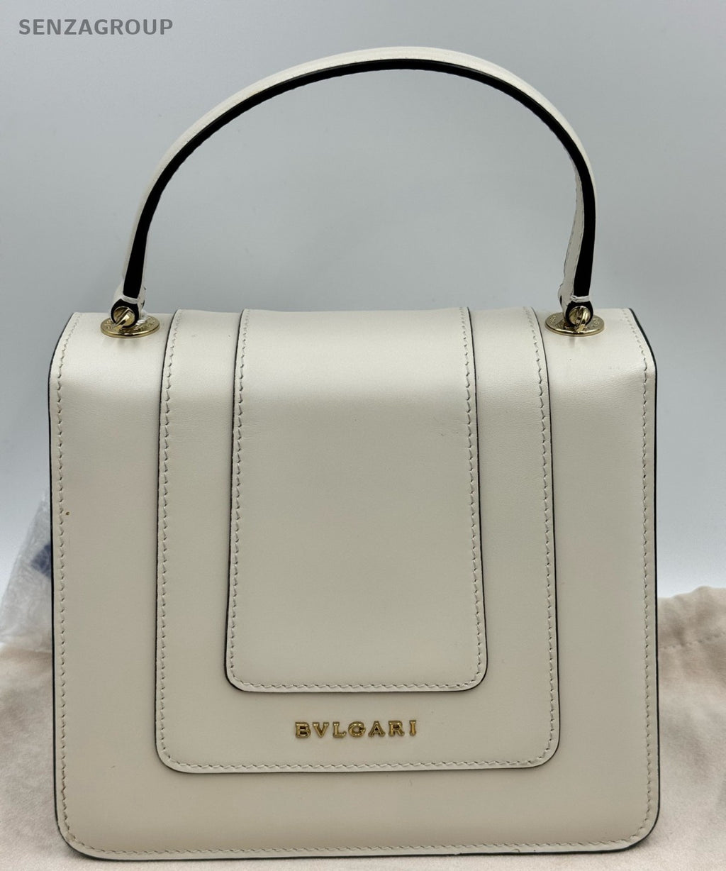Bvlgari Serpenti 2Way Top Handle Bag Chain Crossbody White Gold Women Classic