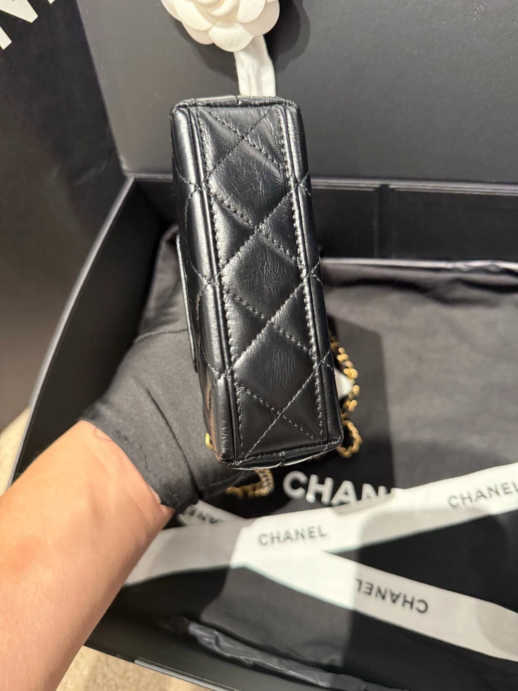 CHANEL Black Gold Ultra Mini Kelly Top Handle Bag For Women