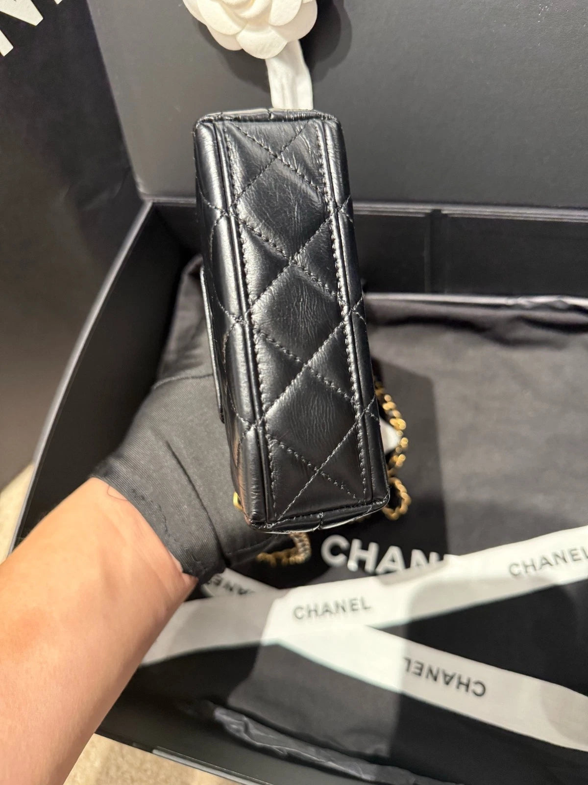 CHANEL Black Gold Ultra Mini Kelly Top Handle Bag For Women