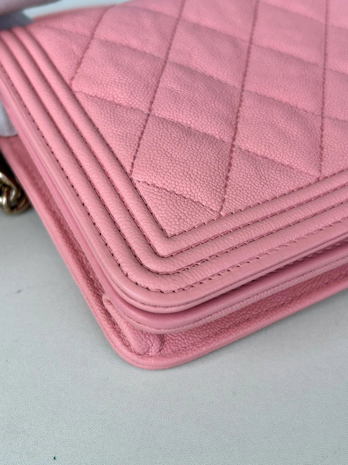 Chanel Leboy WOC Chain Calfskin Shoulder Crossbody Pink Silver Women Classic