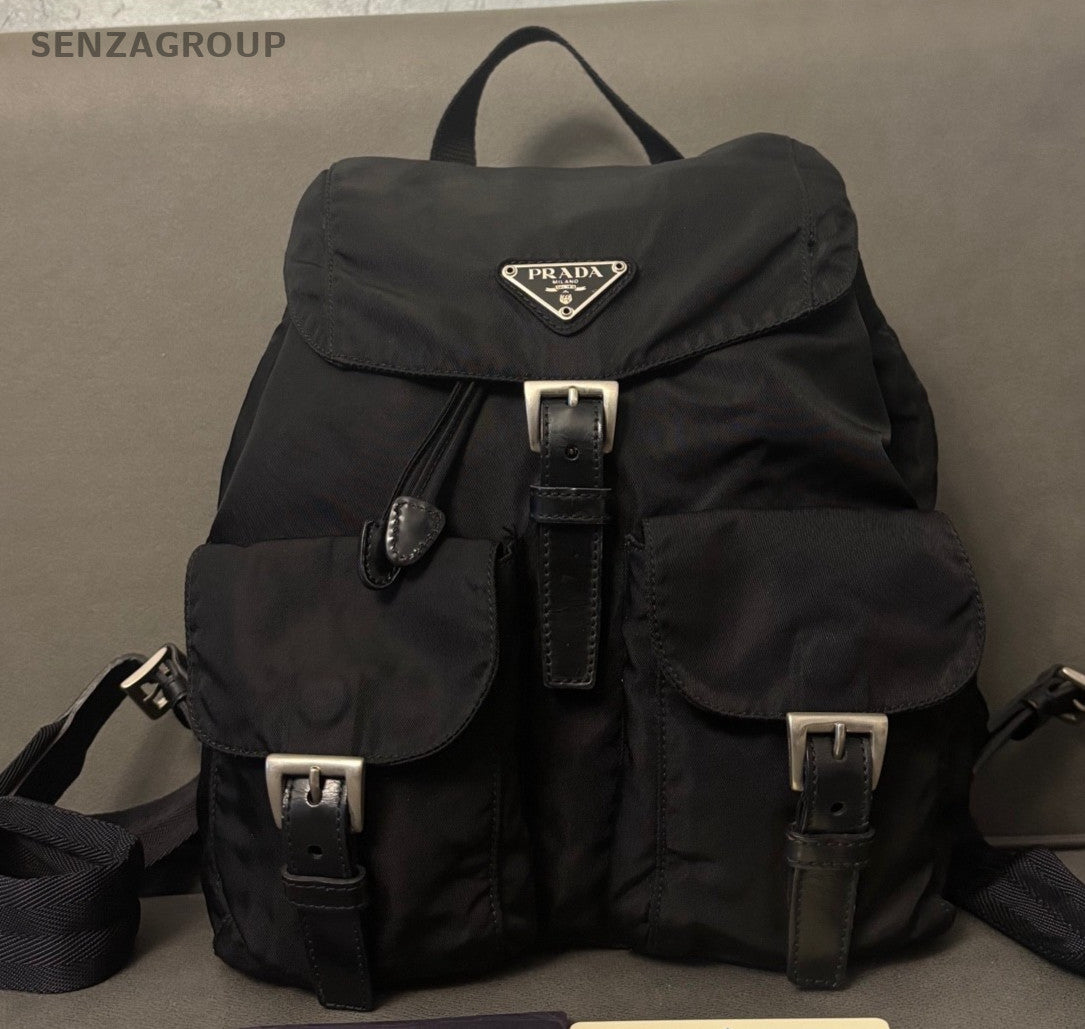 Prada PM Backpack Black Silver Unisex Adults Classic Designer