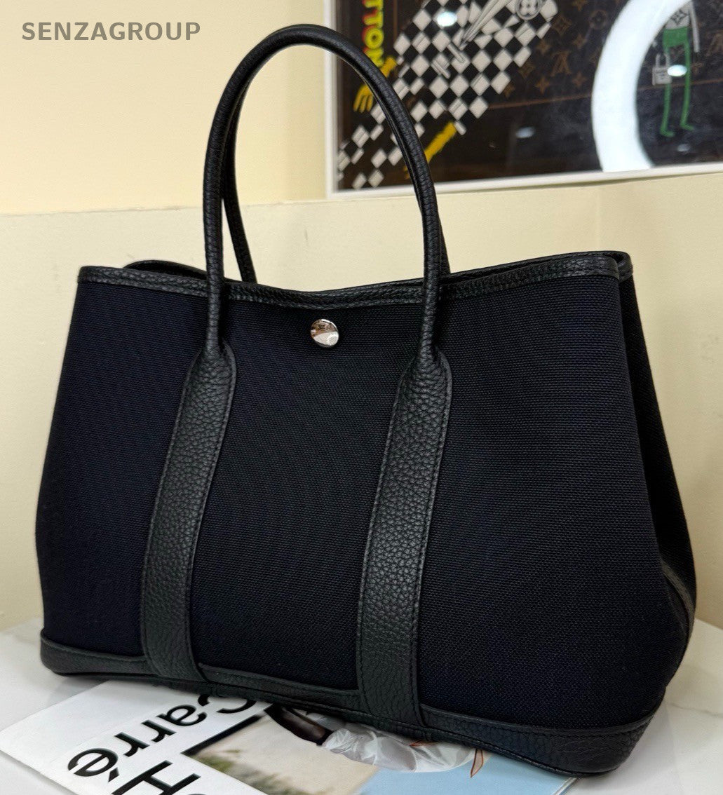 Hermes Garden Party30 Top Handle Bag Black Silver Used Women Classic Fashion