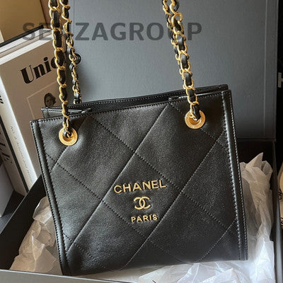 Chanel Black Gold Tote Mini Chain Shoulder Bag Quilted Pattern