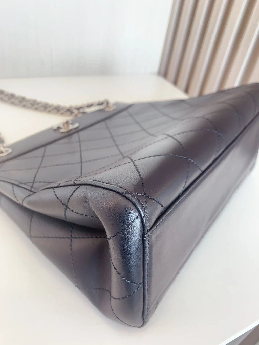 CHANEL Piano Tote Bag Chain Shoulder Bag Daily Work Black Silver Classic Quilted