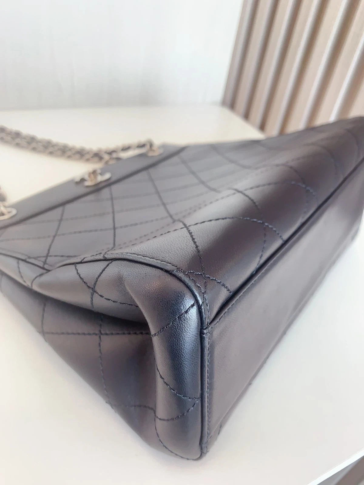 CHANEL Piano Tote Bag Chain Shoulder Bag Daily Work Black Silver Classic Quilted