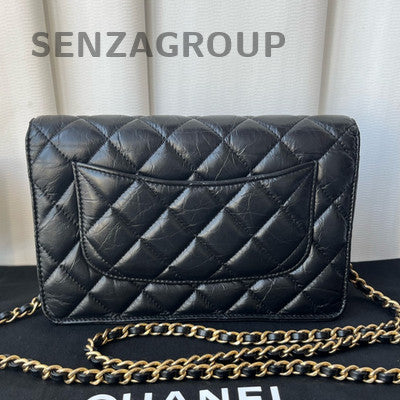 Chanel Black Gold Quilted WOC Chain Bag Classic Women's
