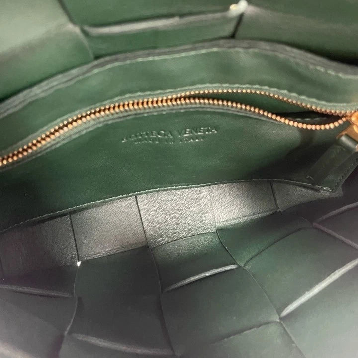 Bottega Veneta Cassette Green Lambskin Woven Shoulder Crossbody Women