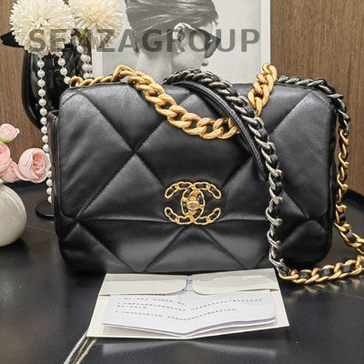 Chanel 19 Small Black Gold Quilted Chain Shoulder Bag Classic Women