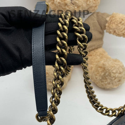 Chanel Blue Quilted Caviar Leather Classic Flap Bag Gold Chain