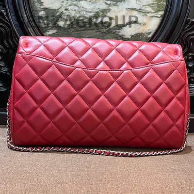 Chanel Lambskin CF Chain Shoulder Bag Red Silver Hardware Quilted