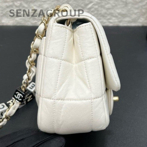 Chanel Diamond Chain Shoulder Bag Crossbody White Gold Women Classic