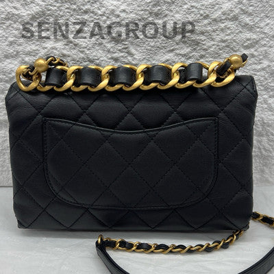 Chanel 22S Accordion Flap Bag Black Gold Quilted Chain Shoulder Crossbody