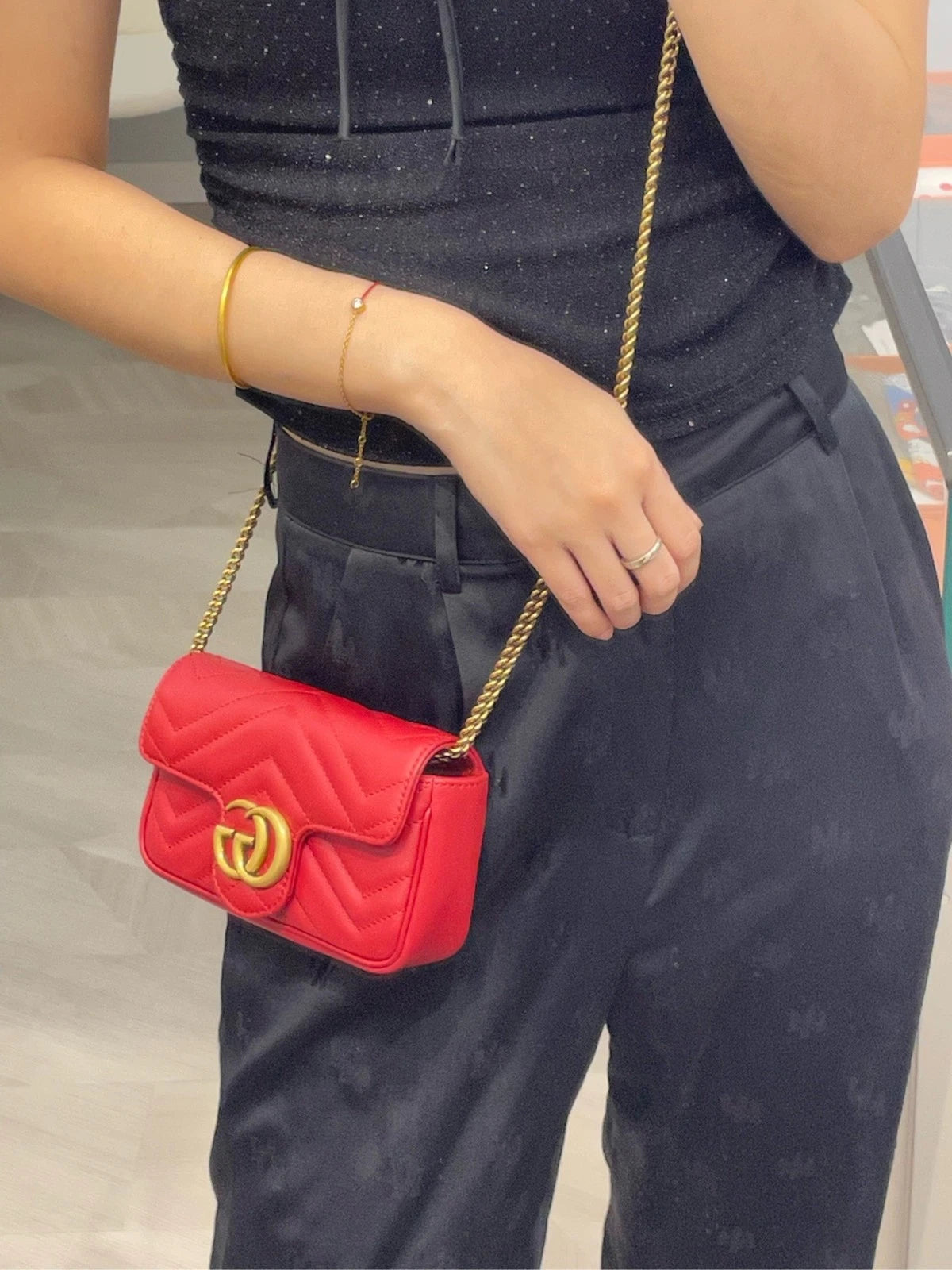 Gucci Marmont Supermini Red Leather Crossbody Bag For Women