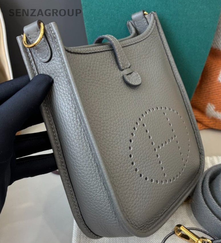 Hermes Evelyne Mini Crossbody Shoulder Bag Gray Gold Women Classic