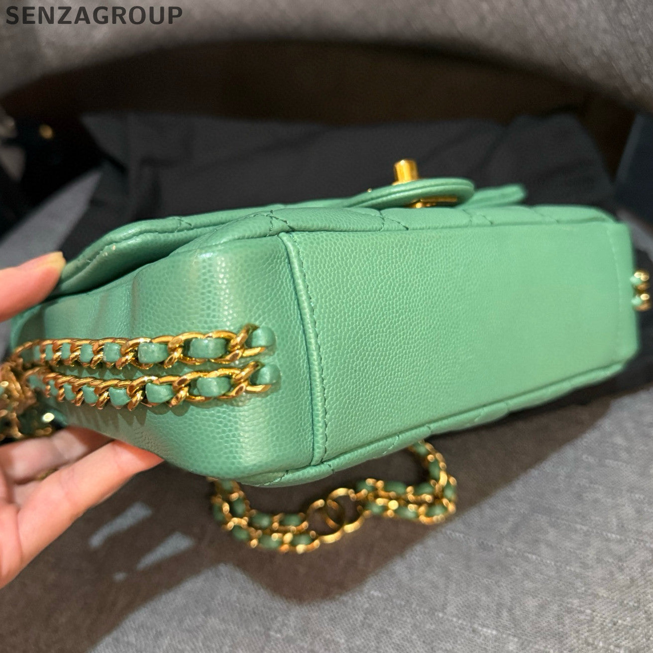 Chanel Classic Flap Green Gold Calfskin Chain Shoulder Crossbody Bag