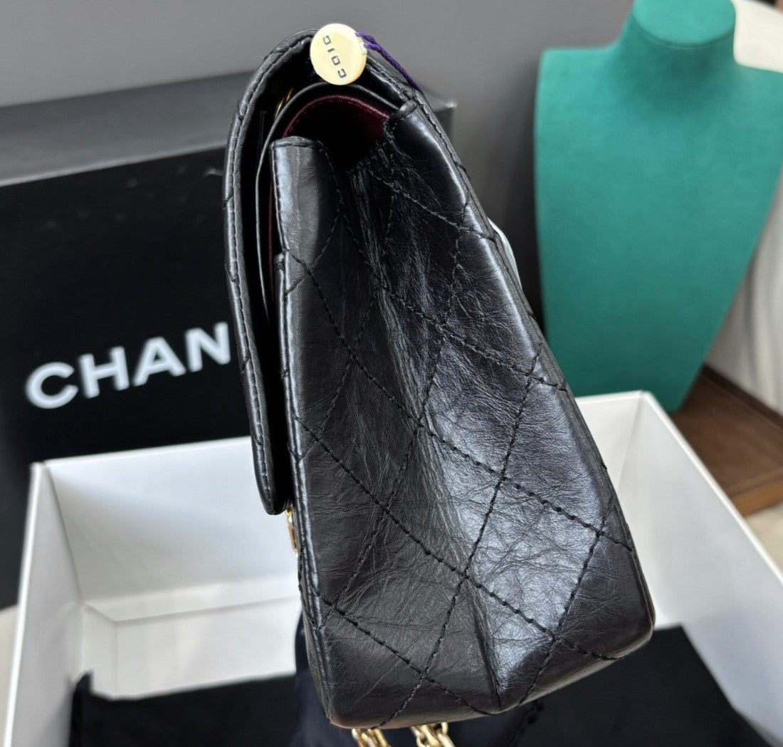 Chanel 2.55 MM Chain Shoulder Bag Crossbody Black Gold Women Classic