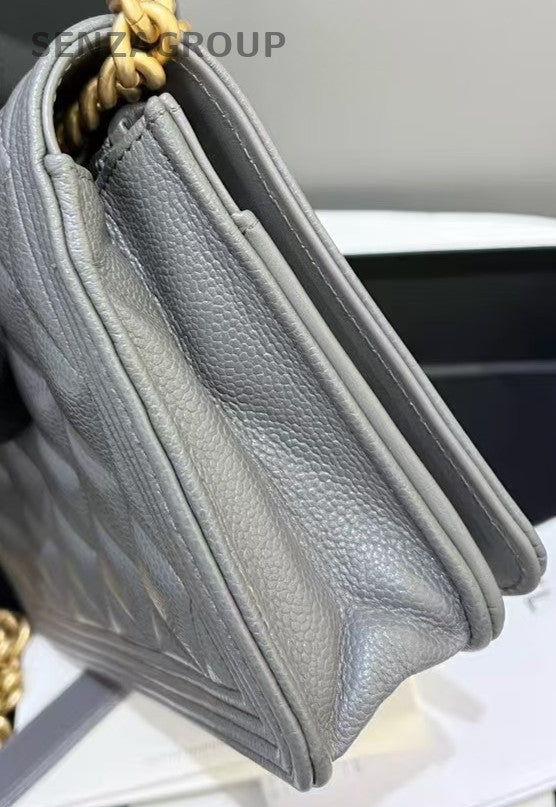 Chanel Leboy WOC Chain Shoulder Bag Gray Gold Used Women Classic Diamond