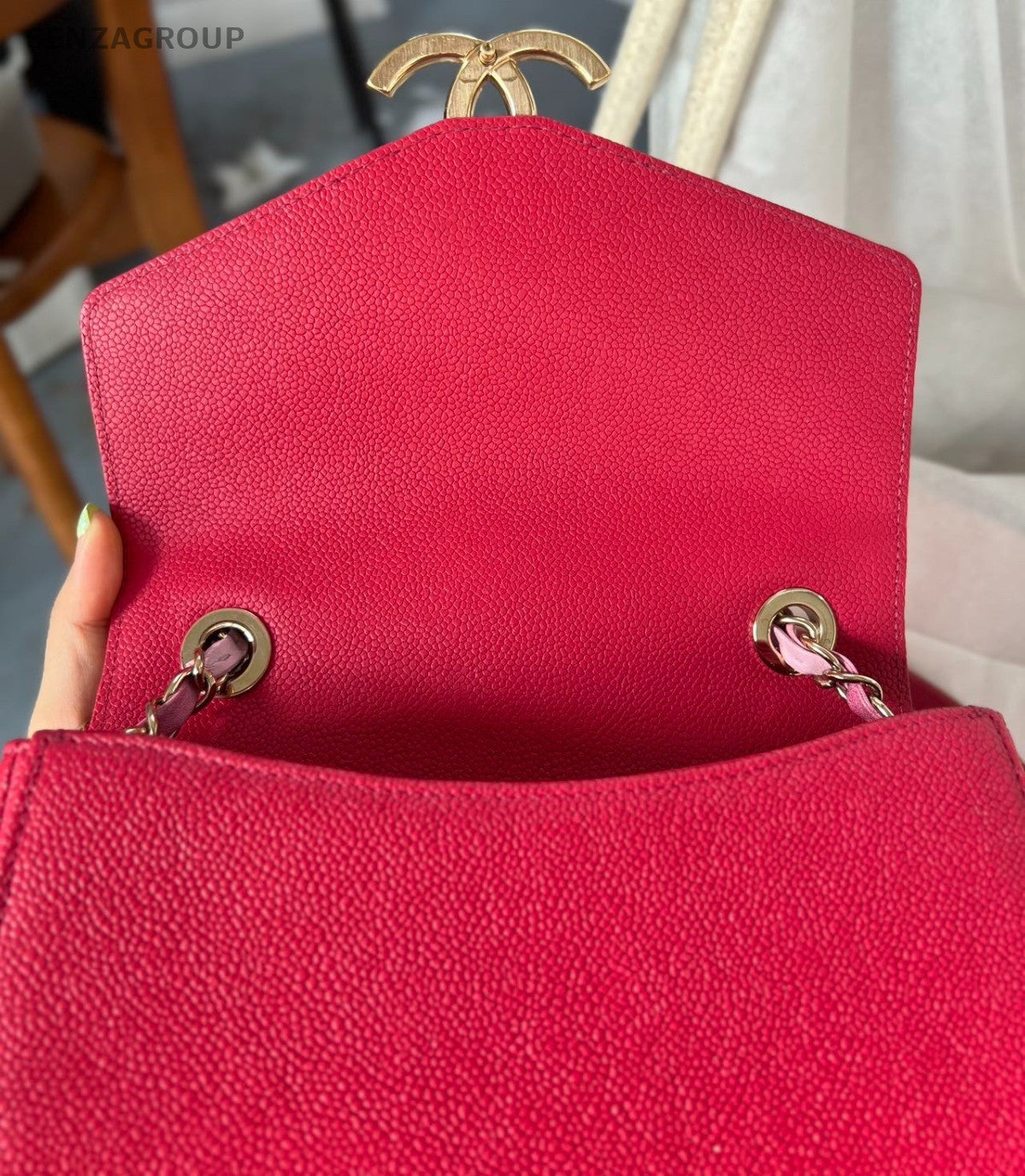 Chanel Coco Curve Calfskin Top Handle Shoulder Bag Crossbody Red Gold Women