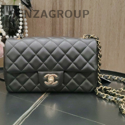 Chanel Classic Flap Mini Black Gold Lambskin Chain Shoulder Crossbody Bag