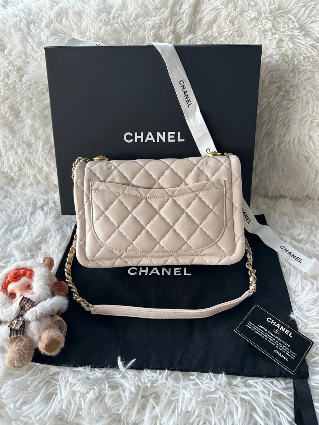 Chanel Light Beige Lambskin Tofu Messenger Crossbody Handbag For Women