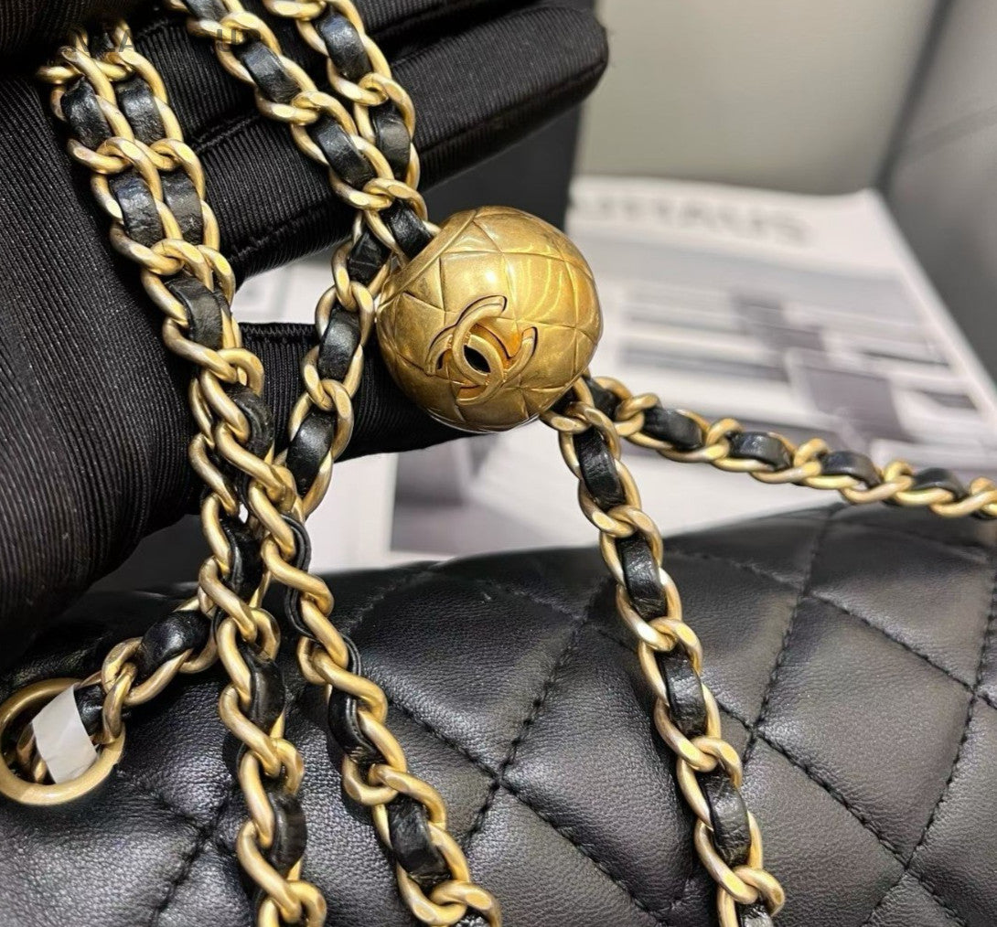 Chanel Classic Flap Mini Chain Black Gold Diamond Shoulder Bag Women Classic