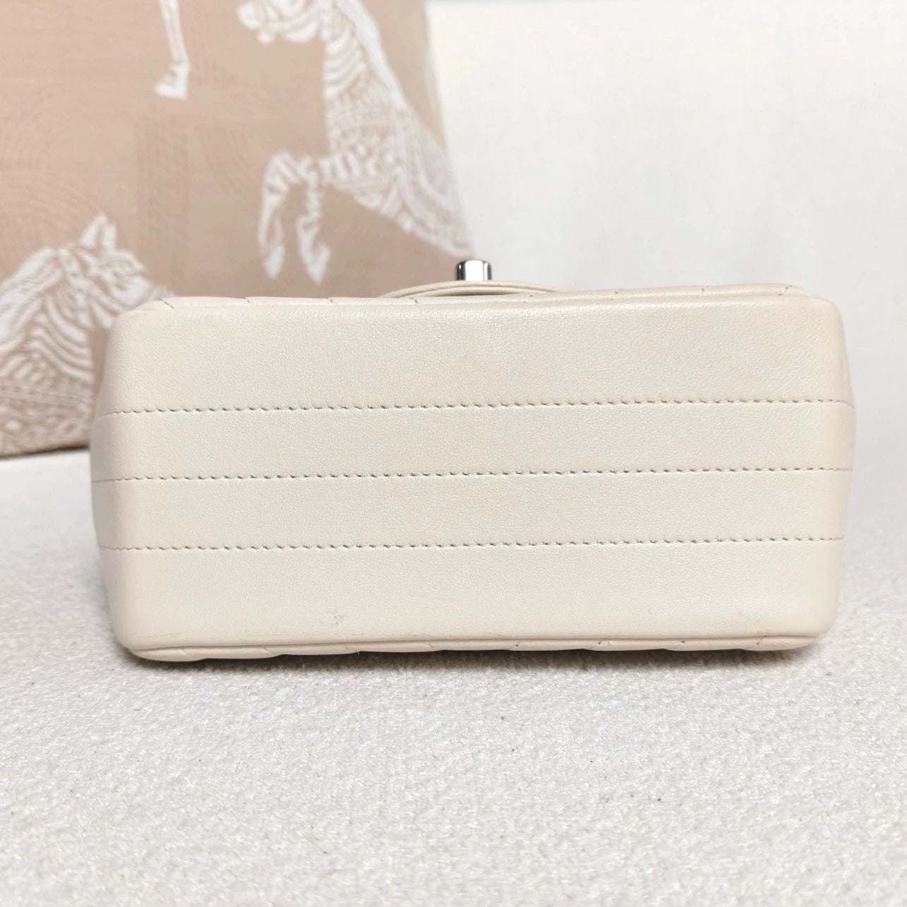 Chanel Classic Flap Lambskin Chain Shoulder Crossbody White Silver Women