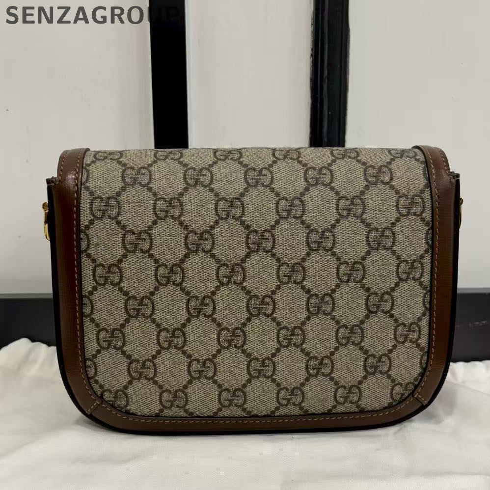 Gucci 1955 GG Supreme Mini Horsebit Saddle Bag Brown Women's Shoulder Bag