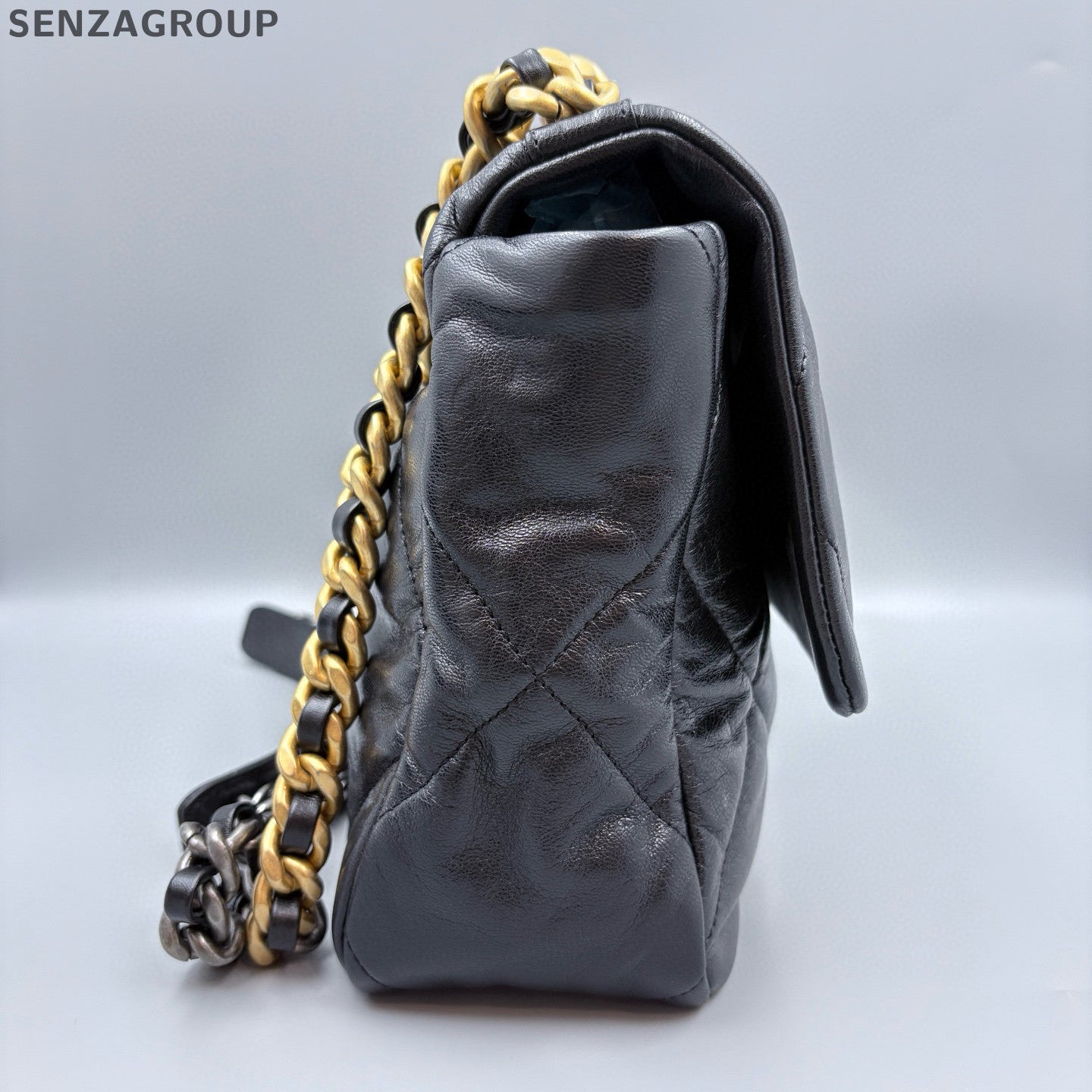Chanel 19 Medium Flap Bag Black Gold Chain Shoulder Crossbody Bag